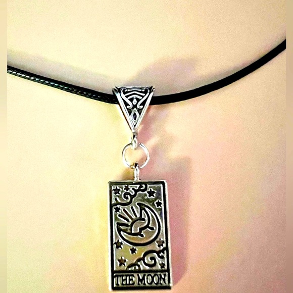TombStoner Mystiques Jewelry - The Moon Tarot Card Pendant Necklace with a Starry Moon Back of Neck Charm